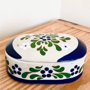 VTG Mexican Pottery Painted Floral Trinket Box